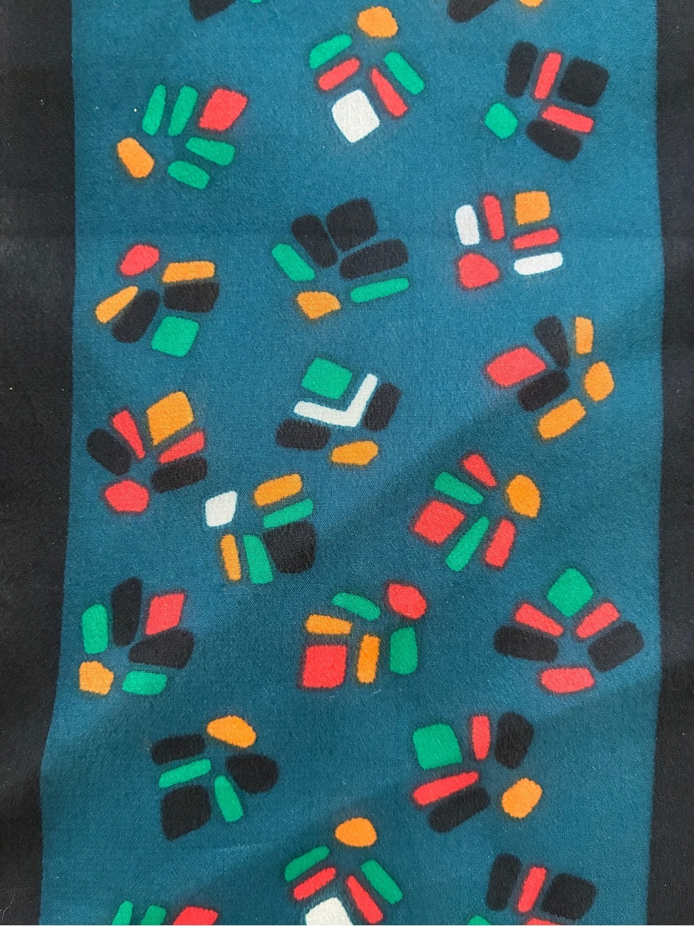 Vintage Katja Sheer Multicolor Abstract Print Scarf Black Teal 5.5” x 34.5” - Picture 5 of 6